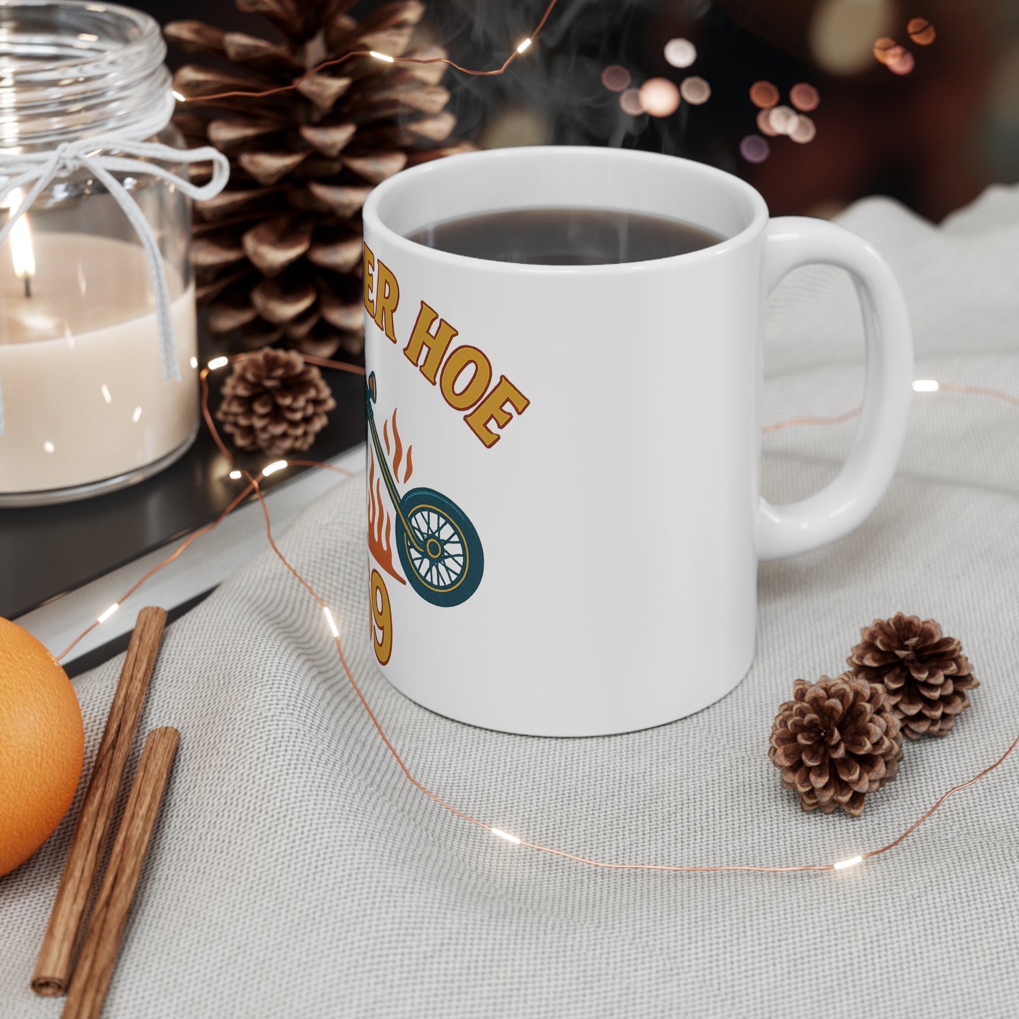 Chopper Hoe Mug, Custom Motorcycle Coffee Cup, Biker Gift, Vintage Style Drinkware, Perfect for Rides and Gatherings